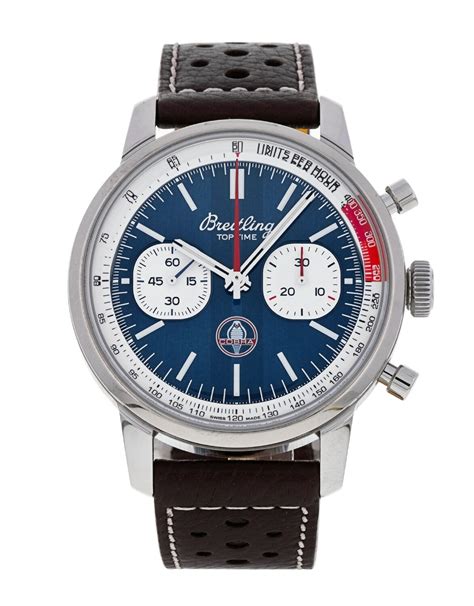 breitling 3 register chronograph blue silver top time|Breitling top time symbol.